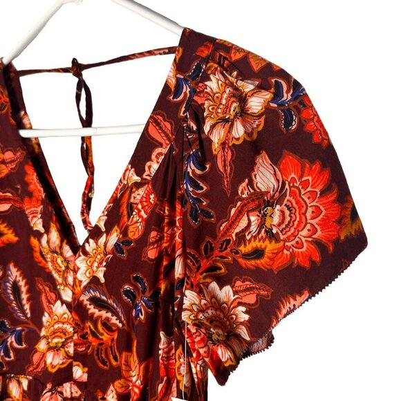 NWT Old Navy Babydoll Floral V-Neck Dress Womens XS Boho Dark Cottage Burgundy - Picture 3 of 9